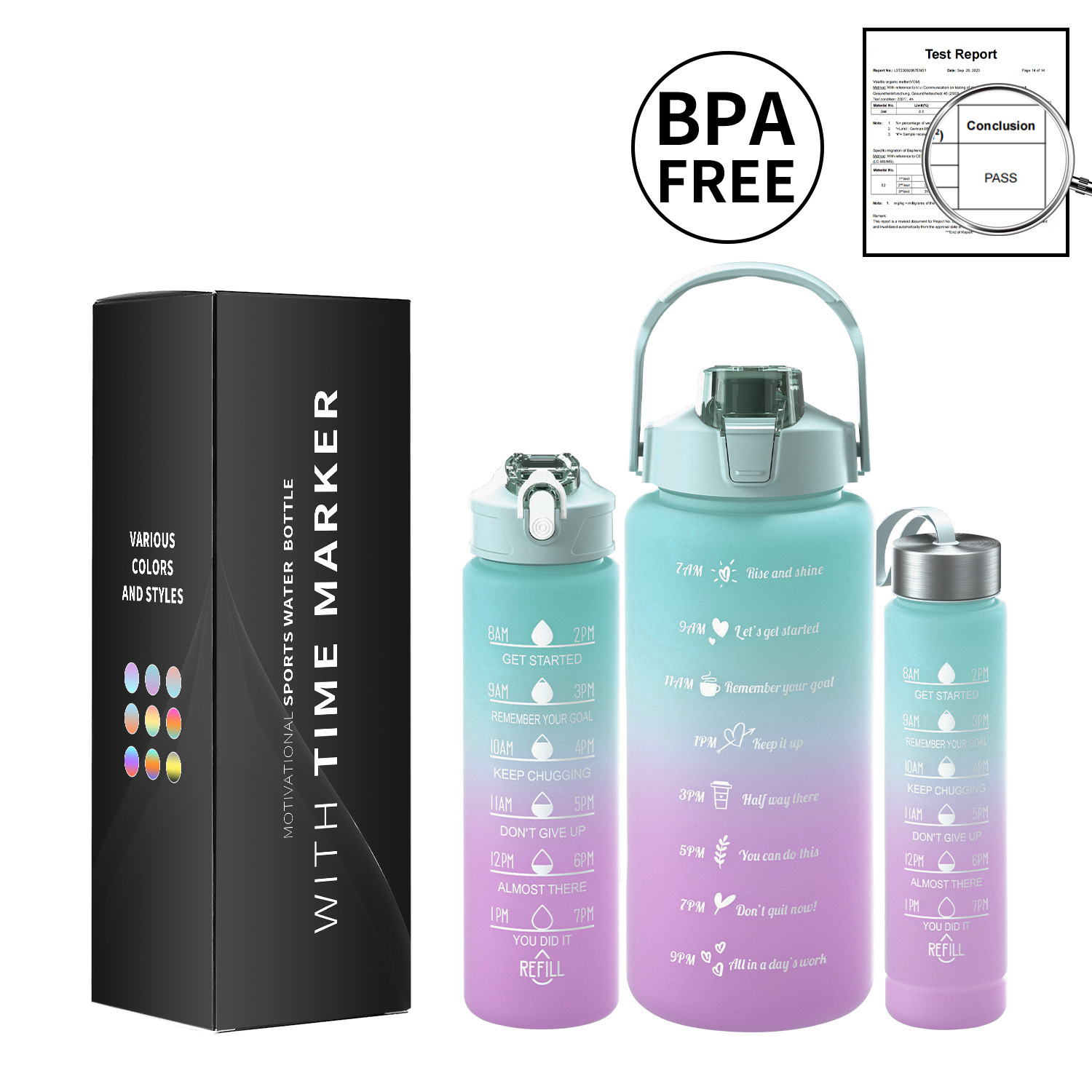 Taza de agua de gran capacidad taza de paja de plástico espacio simple olla botella de equitación deportes al aire libre taza de agua conjunto de tres piezas con caja
