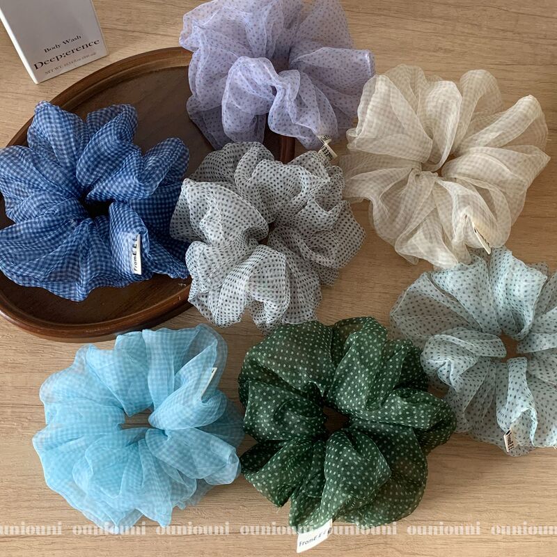 Vintage Plaid Polka Dot Fluffy Organza Hair Tie, Fresh and Sweet Mesh Hair Rope, Scrunchie, Korean Style Hair Accessory for Women Vintage Plaid Polka Dot Fluffy Organza Hair Tie, Fresh and Sweet Mesh Hair Rope, Scrunchie, Korean Style Hair Accessory for Women