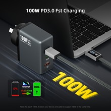 鸿达顺100氮化镓充电器PD3.0支持100W屏适用三星苹果华为电脑充电