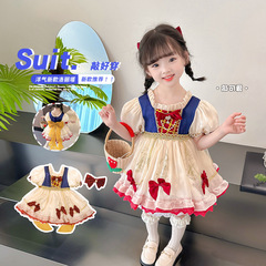女童白雪公主短袖連衣裙2024夏季新款兒童洛麗塔公主裙洋氣蓬蓬裙