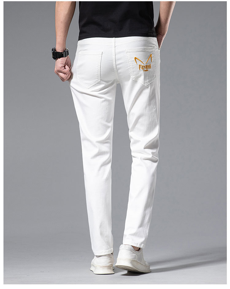 Jeans alla moda da uomo sottili primavera/estate Pantaloni con piedi elastici in cotone bianco slim fit ricamati di marca di fascia alta_voghion.com