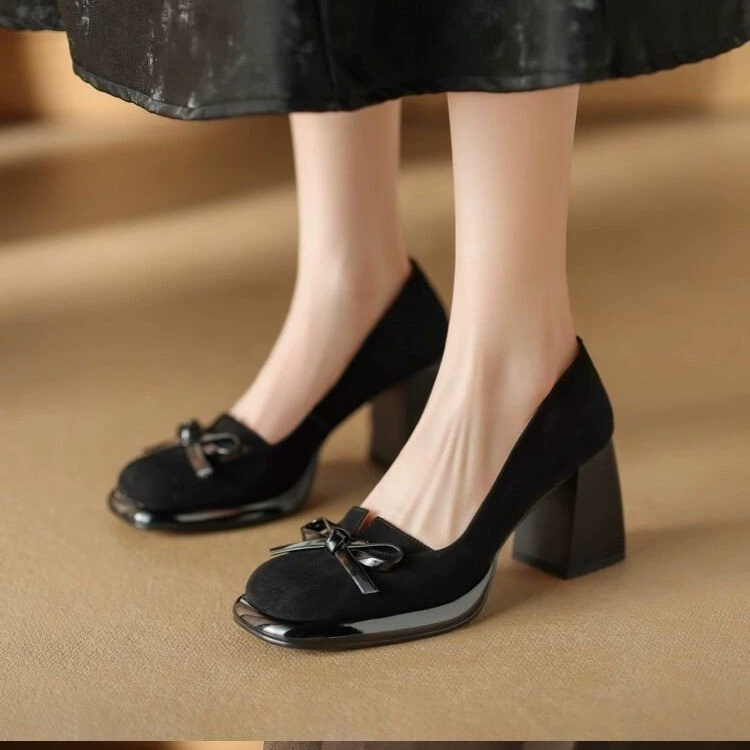 2024 весна и осень новая мода дикие банты матовые туфли на каблуках женские неглубокие водонепроницаемые столы туфли на каблуках