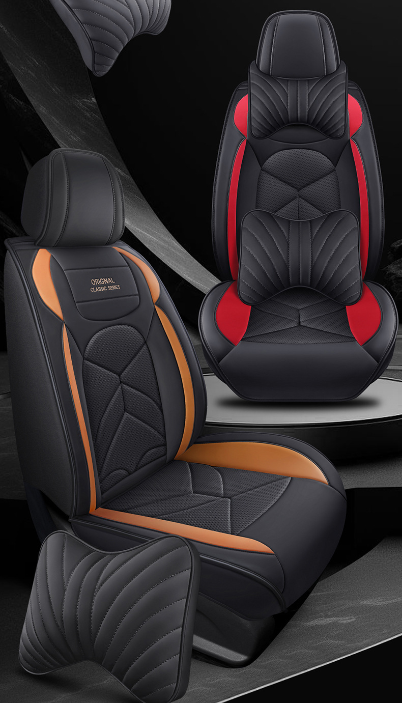New Model of Foreign Trade All-Season Universal Full Leather Wear-Resistant Five-Seater Car Interior Seat Cushion and Seat Cover with Bone Pattern