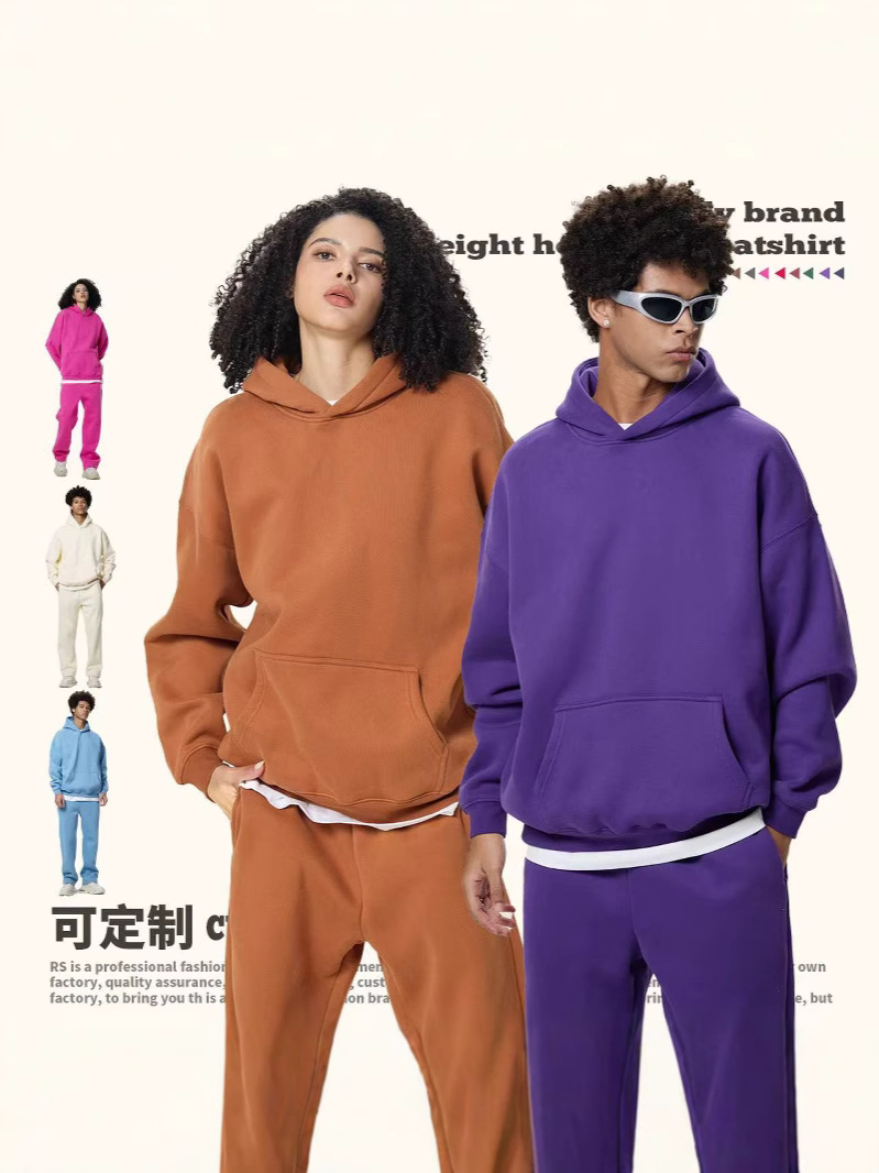 Amazon Cross-Border Tide 350G Scamper Hooded Sweater Set Oversize American Hoodless Hombre y Hombre