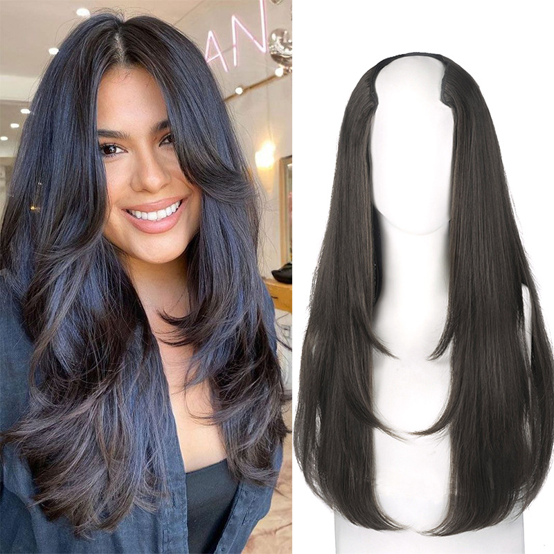 Transfronterizo coreano dulce hermana micro-rollo troyano estampado una pieza de pelucas de mujer seda de alta temperatura fábrica al por mayor