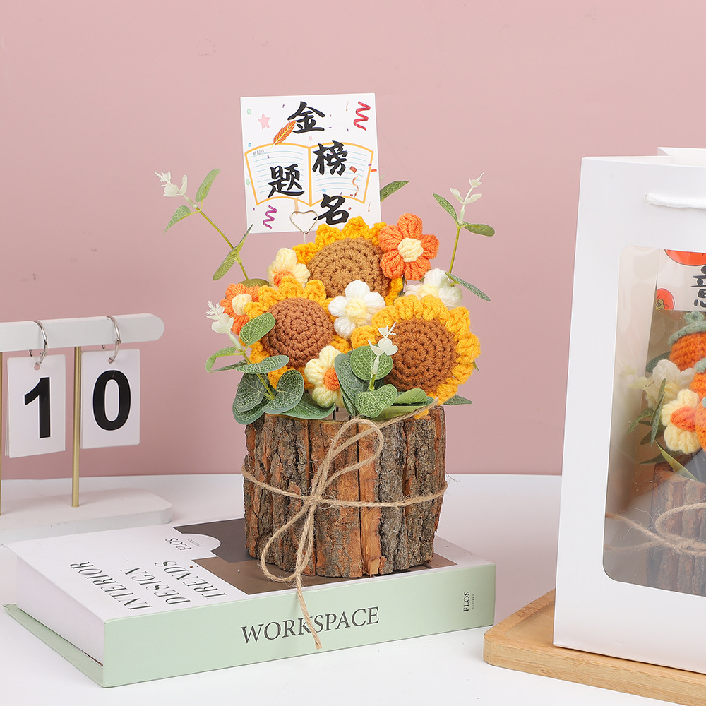 520 ramo de lana del día de la madre, regalo de cumpleaños, producto de alta calidad, tejido a mano, tejido a mano, decoración de cubo de árbol en maceta