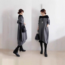 日系2025春装圆领拼接连衣裙