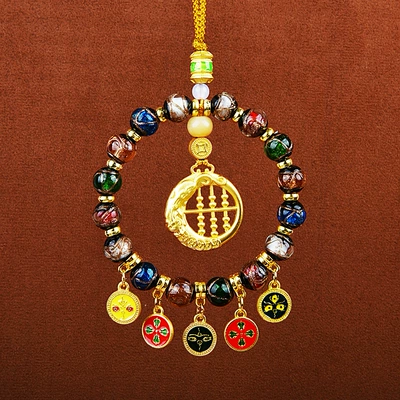 Car hanging | of Wealth Car Interior Pendant Advanced - fragrant-ash-glazed-five-way-god-of-wealth-dragon-abacus