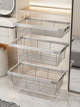 衣柜拉篮抽屉式伸缩裤架内置家用衣帽间收纳分层网篮裤抽金属配件