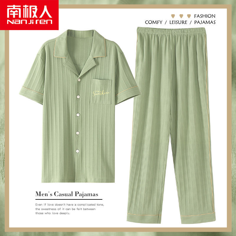 Pijama de algodón 100% de pareja pantalones de manga corta de primavera y verano para hombres ropa de algodón delgada para mujer de verano