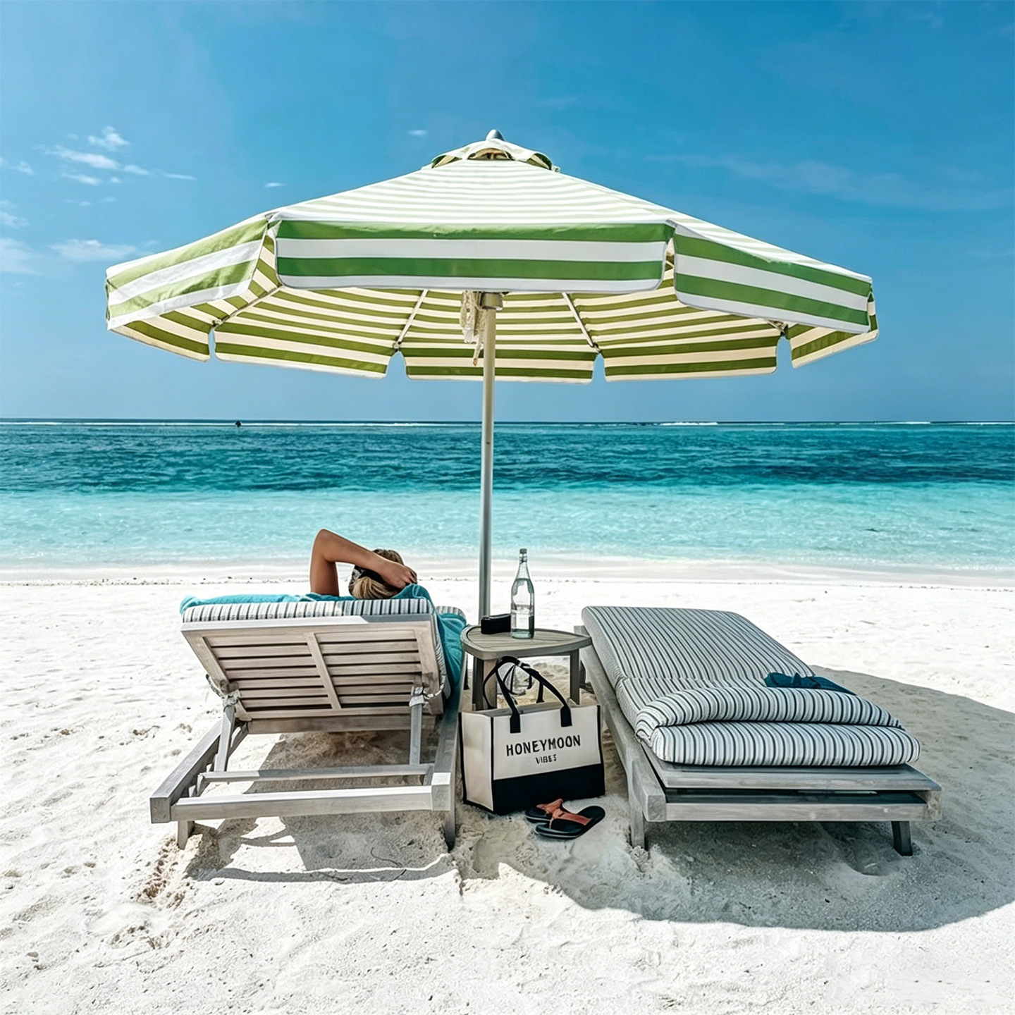 Big rectangular beach umbrella solar-powered