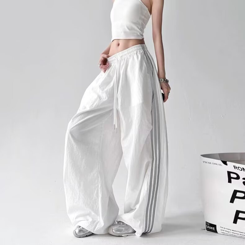 2026 Spring and Autumn New American Style Workwear Casual Pants for Women, Retro Three-Stripe Sports Straight-Leg Jazz Dance Long Pants