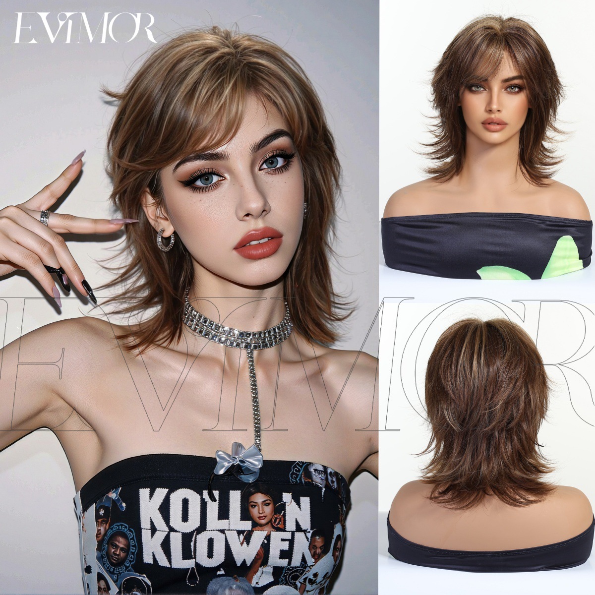 Hombres y mujeres parejas de alto nivel de cabello de cola de lobo toda la cabeza de tendencia europea y americana neutra corta cabeza de pez fibra química wigs