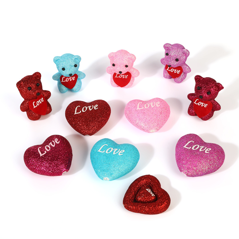 Decoraciones románticas para el día de San Valentín, accesorios de joyería de copa de cristal de flores inmortales, joyería de pentacos, osos pequeños adornos al por mayor