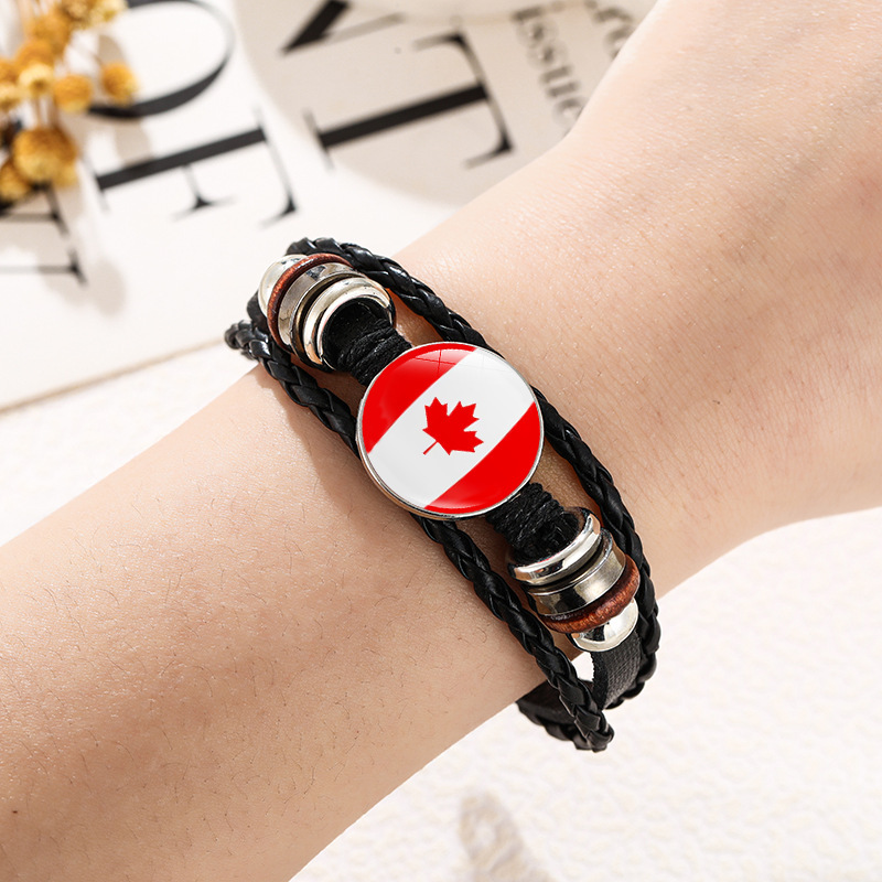 European and American National Flag Bracelets, Time Gemstone Black Bracelets, Men's and Women's Hand-Woven Leather Bracelets, Jewelry Wholesale