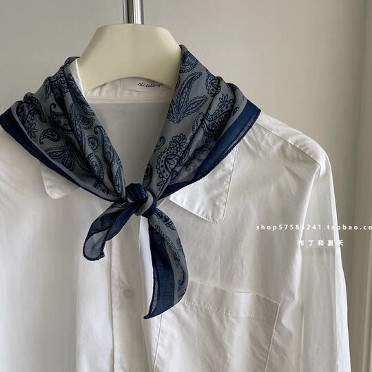 Japanese Style Light Vintage Artistic Overlapped Mori Style Floral Small Square Scarf Commuter Silk Scarf Headscarf Cotton Linen Scarf Korean Style