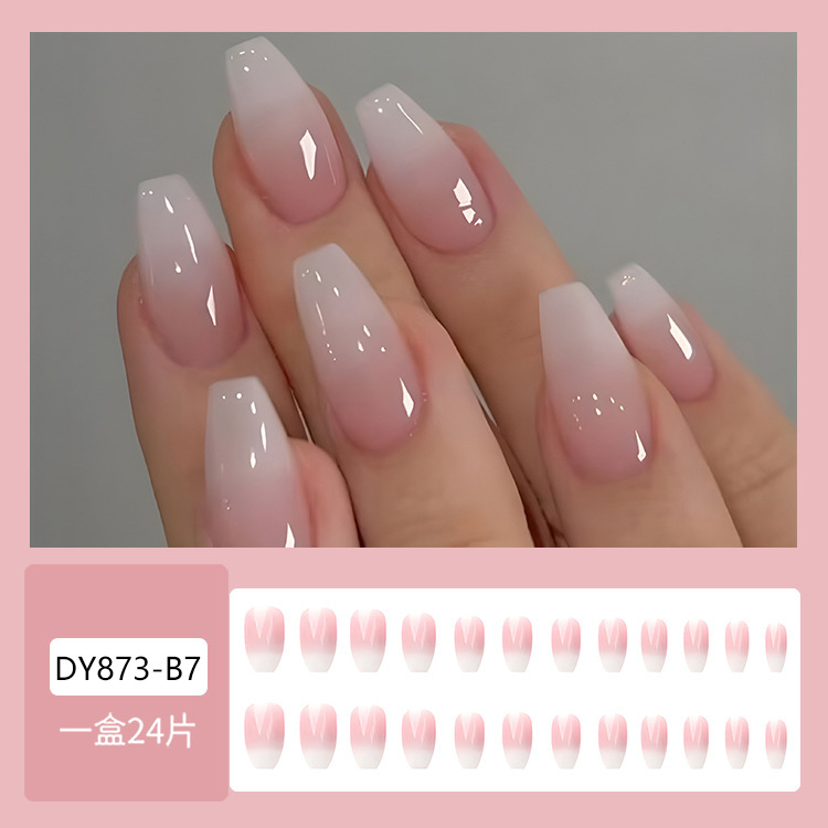 Uñas postizas europeas y americanas más vendidas, pegatinas de uñas estilo niña, suaves y dulces, puntas de uñas con diseño de cuadros blancos degradados transparentes como el hielo. image 3