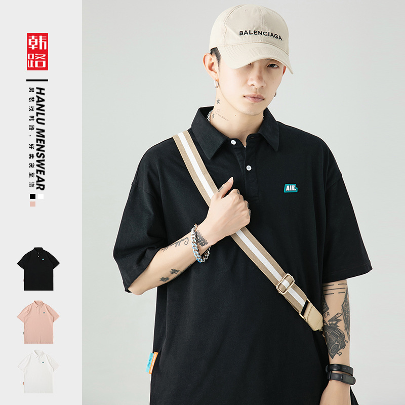 韓流系メンズ服 メンズポロシャツ 2025年夏新作 シンプルで万能なゆったりとした半袖純綿Tシャツq|undefined