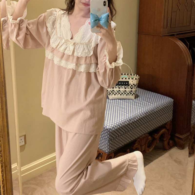 Corea del Sur ins Otoño de las mujeres de estilo coreano dulce poco suave lindo estilo princesa encaje ropa de abrigo para el hogar para las mujeres