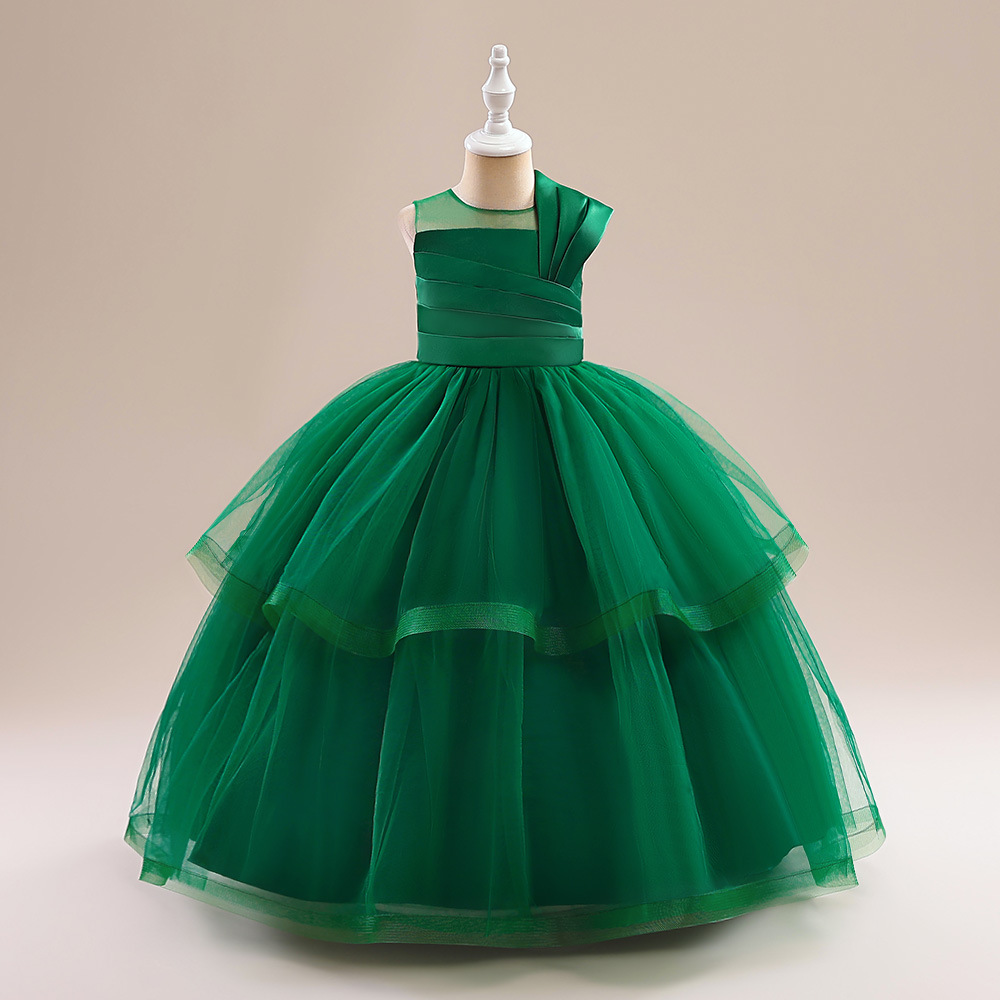 Vestido para niños Vestido de princesa Vestido de niña de flores Hilado esponjoso Estilo occidental Vestido de fiesta de cumpleaños Niña anfitrión Traje de piano