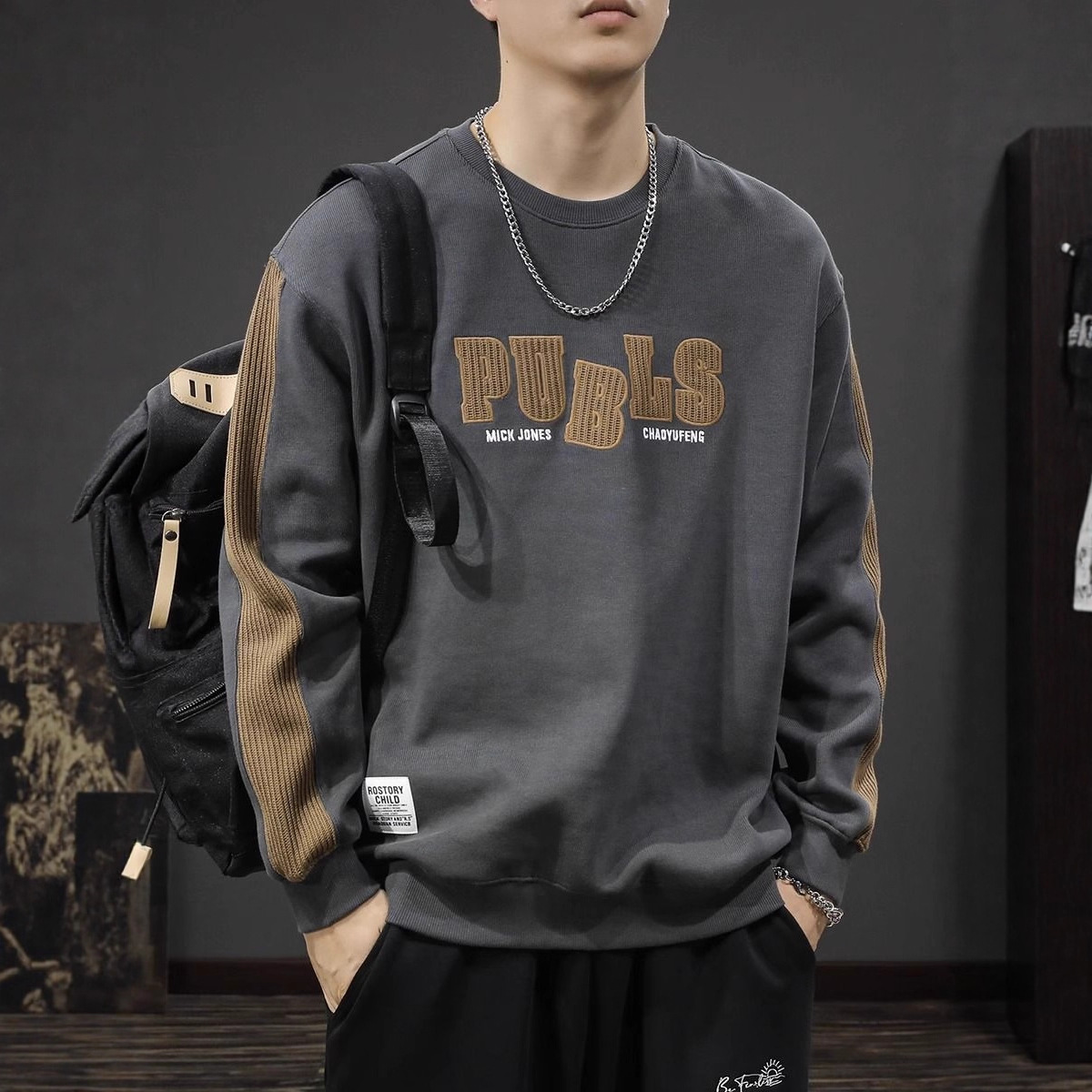 In-Stock Autumn New Men's Sweatshirt, Loose Fit, Spring and Autumn Sports Trendy Brand Long-Sleeve Top, Stylish Casual Outerwear for Men