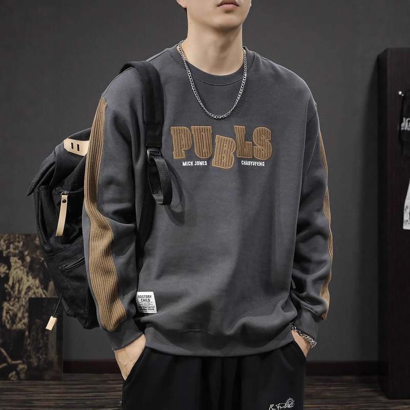 In-Stock Autumn New Men's Sweatshirt, Loose Fit, Spring and Autumn Sports Trendy Brand Long-Sleeve Top, Stylish Casual Outerwear for Men