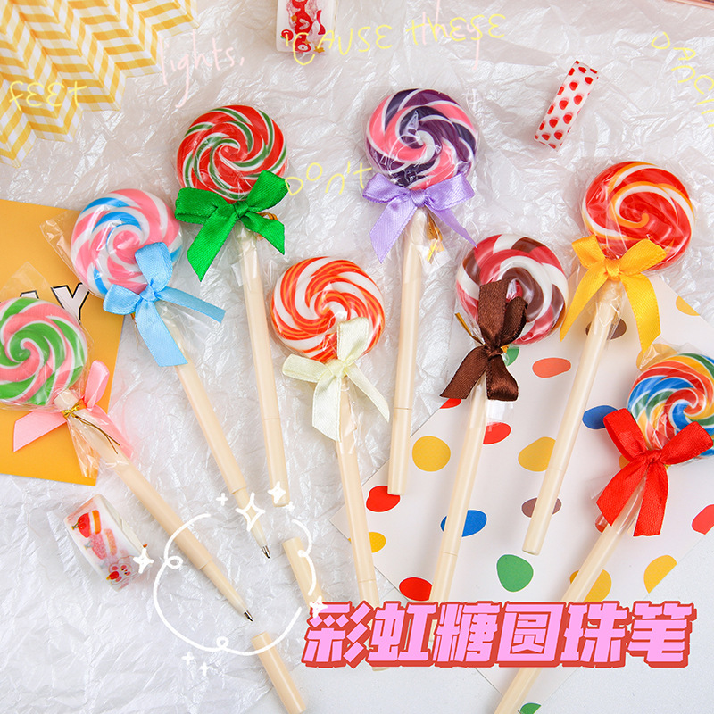 Rainbow Lollipop bolígrafo de alta apariencia chica corazón simulación caramelo pluma estudiante vacaciones pequeño regalo papelería suministros