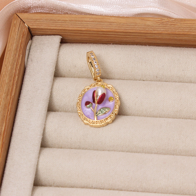 6g Weight Pendant Jewelry Making Type DIY Ornament Accessories Classification 1 Piece Quantity Freshwater Pearl, Copper Material Flower Pattern All Seasons Season Enamel Design Chinoiserie, Classical Style 1 Piece Freshwater Pearl Copper Flower Pendant 11