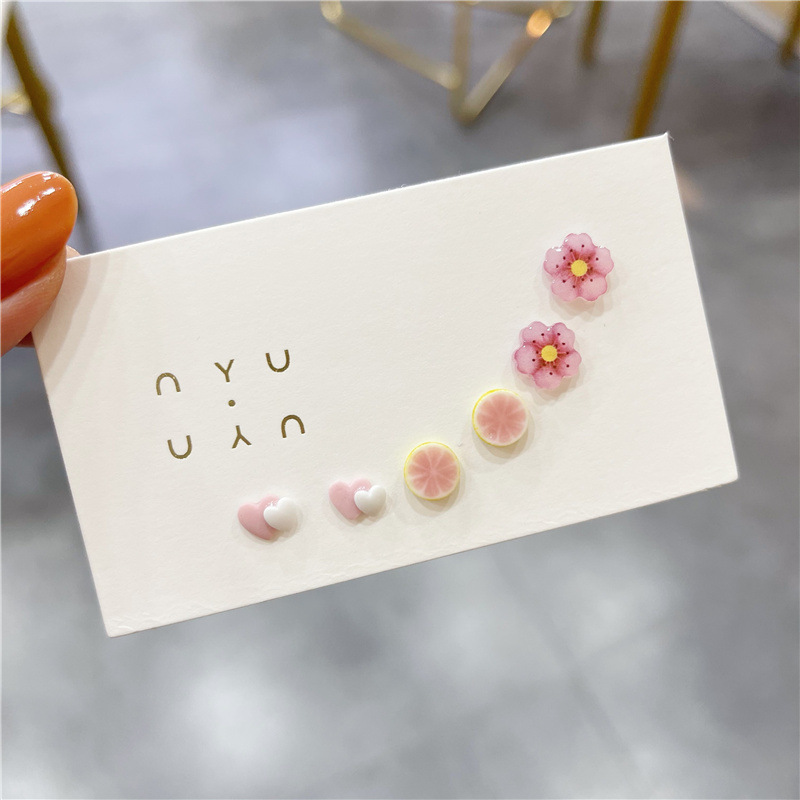 10g Weight Ear Studs Classification 1 Pair Quantity Daily Occasion ceramics Material Rabbit, Flower, Watermelon Pattern Women's Gender Cute, Sweet Style 1 Pair Cute Sweet Rabbit Flower Watermelon Ceramics Ear Studs 2