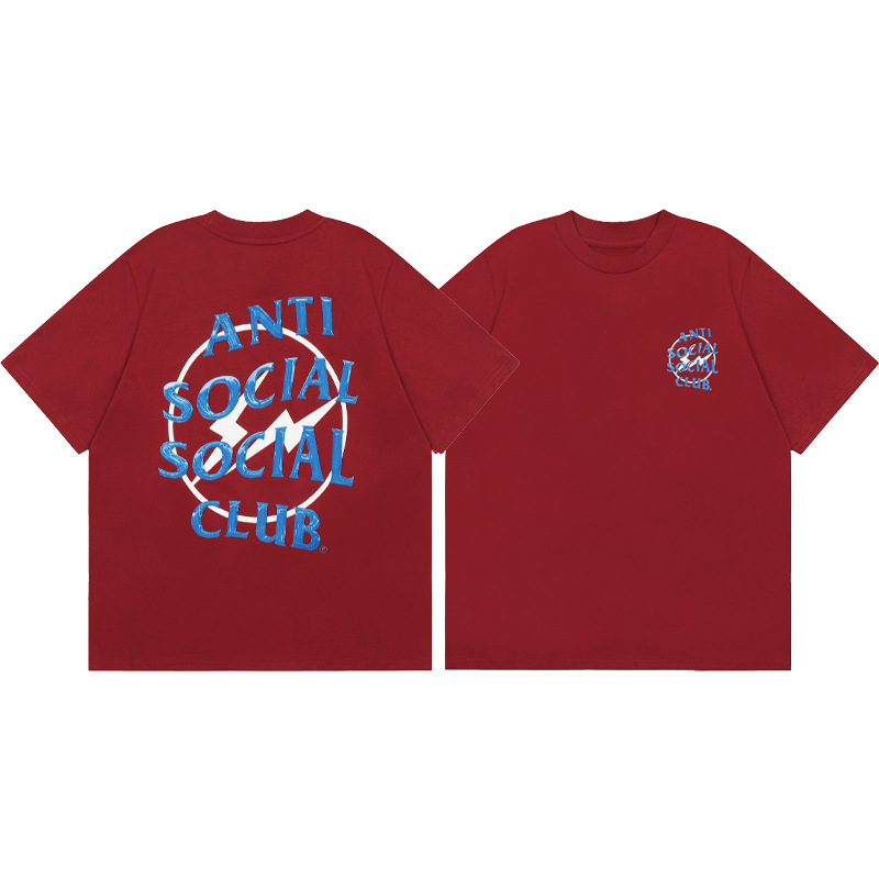 Versión correcta ASSC Club de dibujos animados relámpago impresión conjunta cuello redondo de los hombres Jersey pareja manga corta Camiseta moda