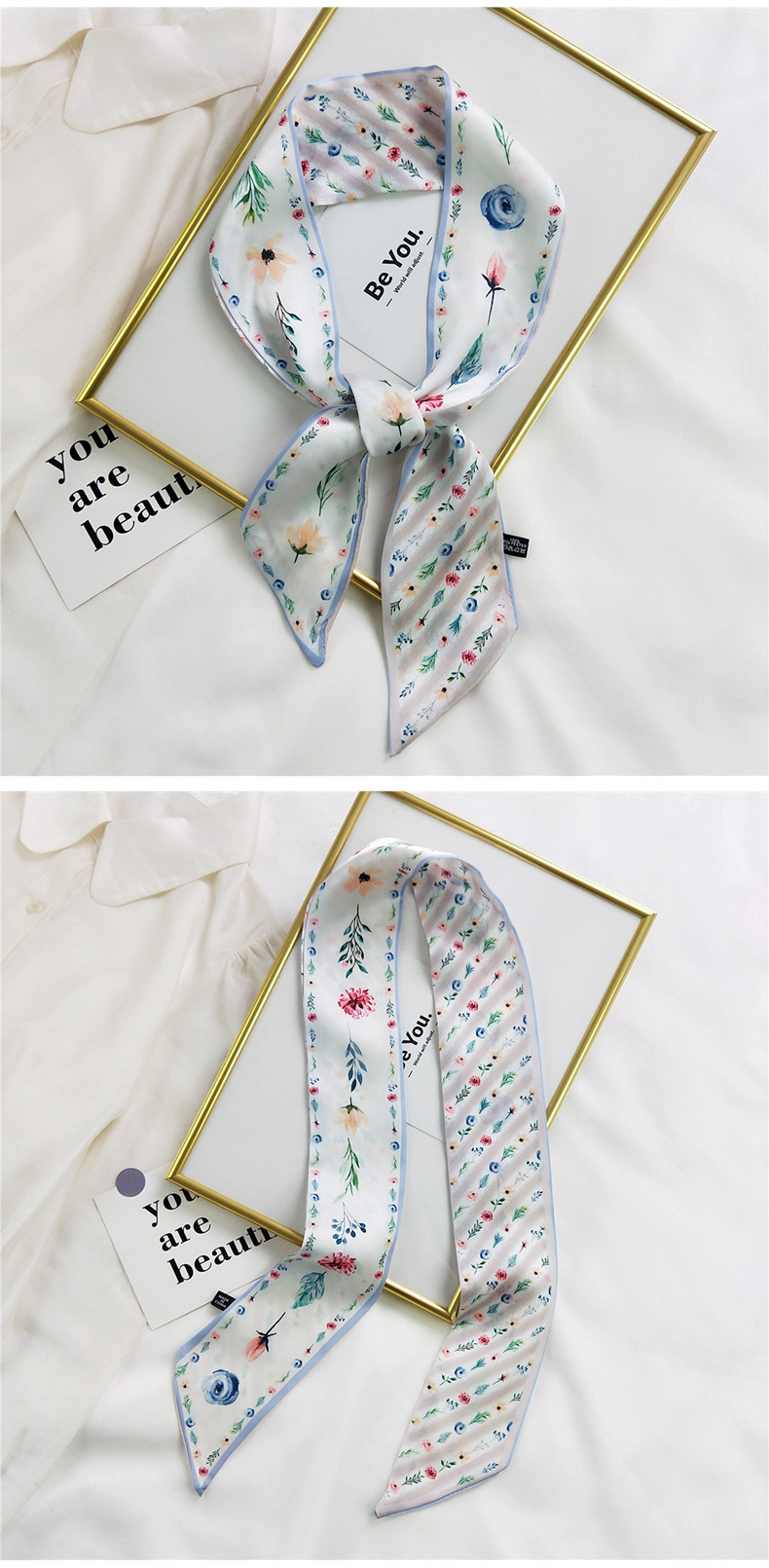20g Weight Silk Scarf Classification Travel Occasion Unisex Gender Sweet Style Khaki, Multicolor, Dark Blue, White, Red, Green, Blue, Yellow, Black Color Fashion Silk Scarf Hair Tie 32