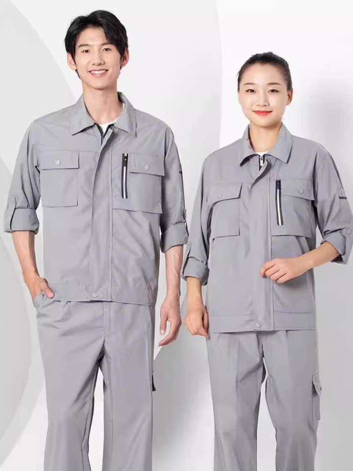 Verano delgado transpirable mangas largas ropa de trabajo set hombre y mujer desgaste oficina de ropa de protección laboral sitio de construcción personalizado