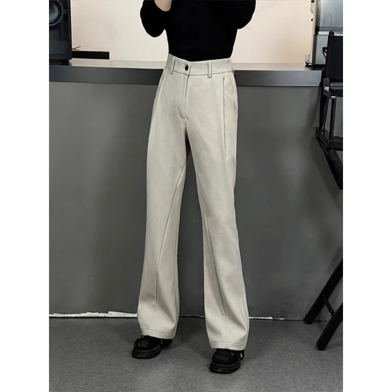 Black High-Waisted Slimming Scimitar Men's Dress Pants with a Drapey, High-End, Stylish Look, Cleanfit Straight-Leg Flared Pants
