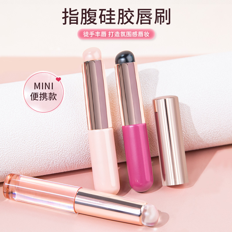 Q cepillo de labios de silicona del vientre del dedo suave con tapa lápiz labial portátil lápiz labial pincel de maquillaje floreciente mini corrector a prueba de polvo cepillo multiusos