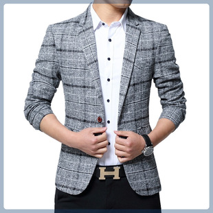 Foreign Trade in stock Autumn Men's Plaid Single Western Slim Fit Single Button Suit Korean Style Youth Fashion Solid Color Simple Suit