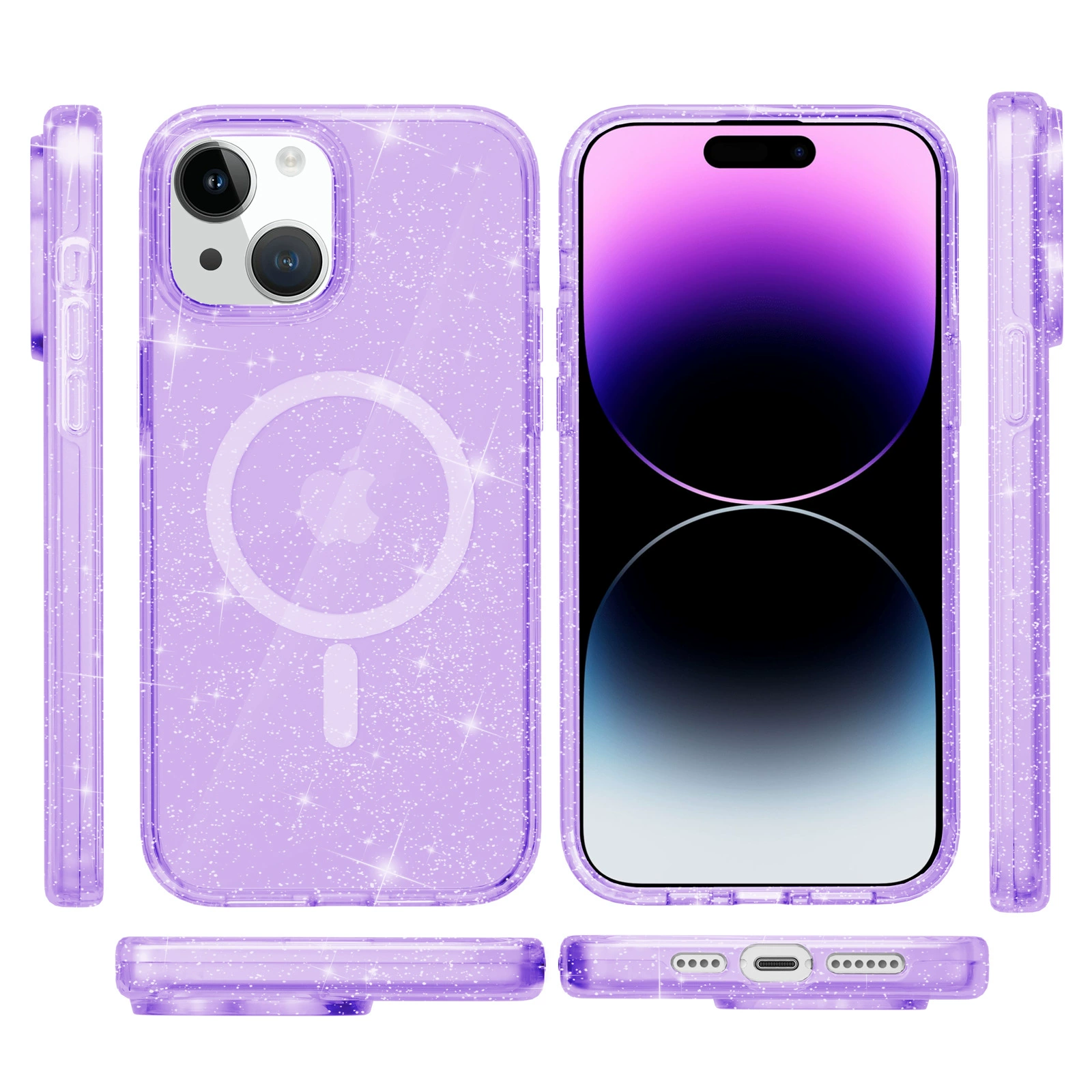 Чехол для телефона (Apple) iPhone 11–17 совместимый, прозрачный блеск, магнитный и защита от падения