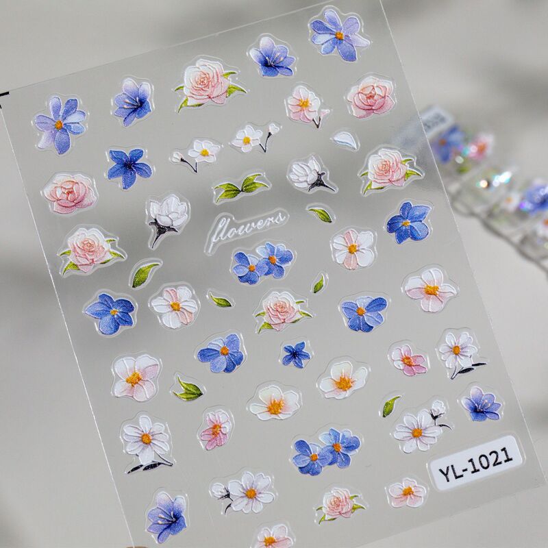 Colorful Oil Painting Small Flower Nail Stickers 5D Embossed Exquisite Stereo Fresh Flower Nail Stickers Jewelry Yl Style