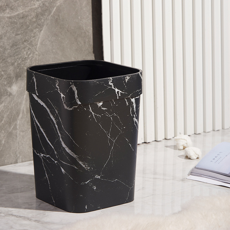 Household Square Trash Can Black Imitation Marble Pattern Sanitary Bucket Living Room Kitchen Bathroom Trash