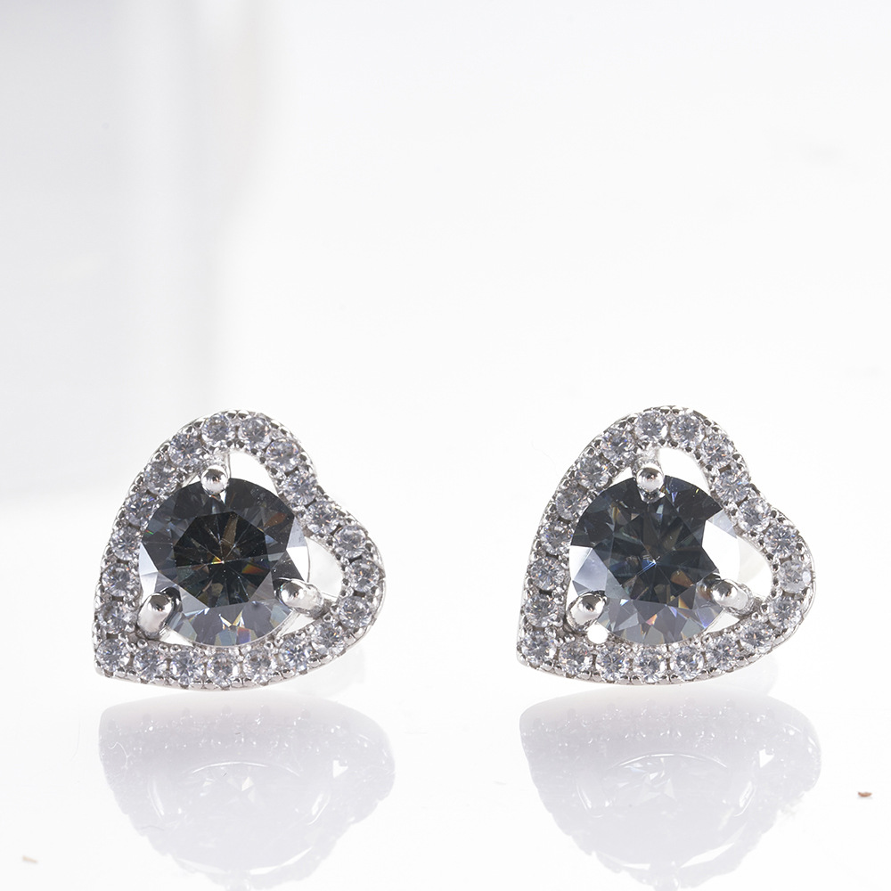 S925 plata esterlina diamante de diamante de diamante rosa en forma de corazón azul azul azul verde azul 1 quilate plata esterlina pendientes de piedra de moissan