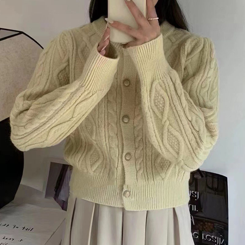 Cuello redondo de punto cardigan 2023 Otoño Nuevo estilo Coreano giro diseño flojo color sólido corto nicho suéter para las mujeres image 10