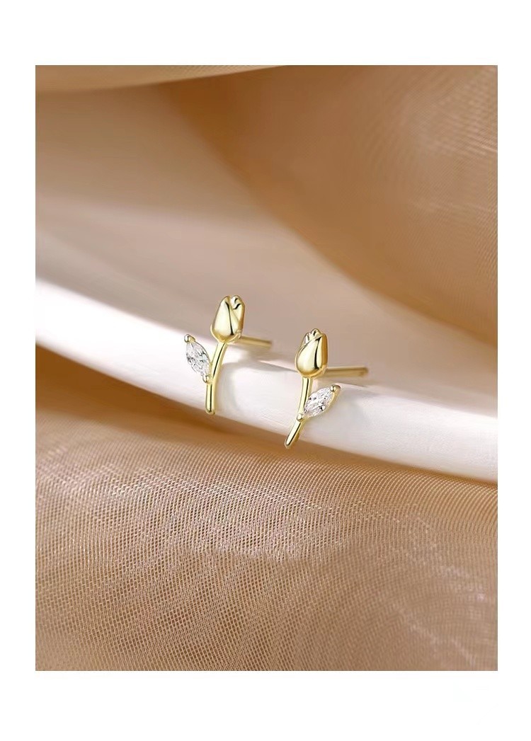 1 Paire De Base Style Simple Fleur Argent Sterling Incruster Zircon Boucles D'oreilles display picture 1