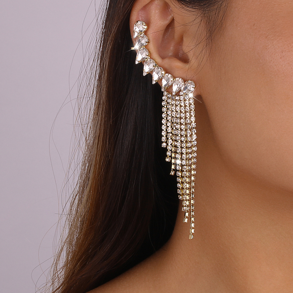 20g Weight Rhinestones Inlay Material Earrings Classification Alloy Material Geometric Pattern Women'S Gender Fashion Style Gold, Silver Color Fashion Geometric Alloy Rhinestones Drop Earrings 2