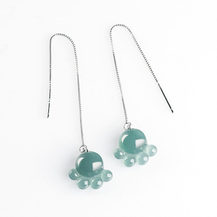 Natural A goods jade earrings blue water cat's claw S925 silver set ice jade stone cute personality female earrings earrings