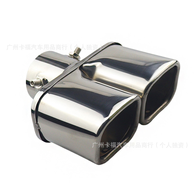 Car Modification Dual Square Exhaust Pipe Universal Tailpipe, One-To-Two Tailpipe Single Tube Square Mouth with Mesh Silencer