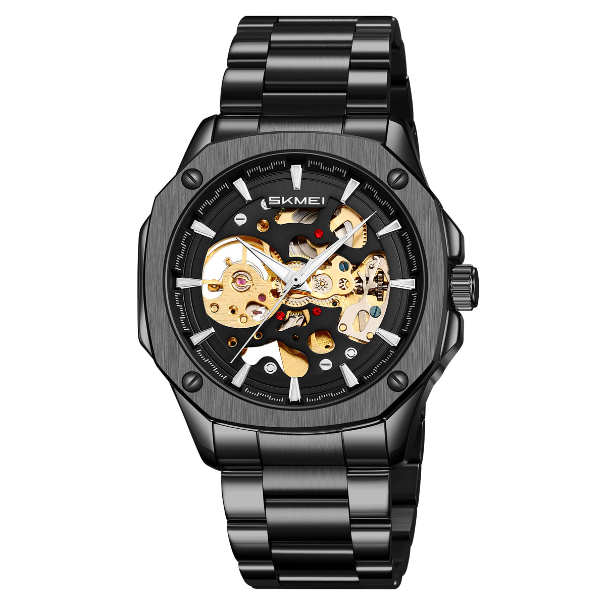 Momento de relojes mecánicos automáticos huecos de ocho ángulos de acero sólido impermeable relojes de hombre comercio exterior al por mayor personalizados