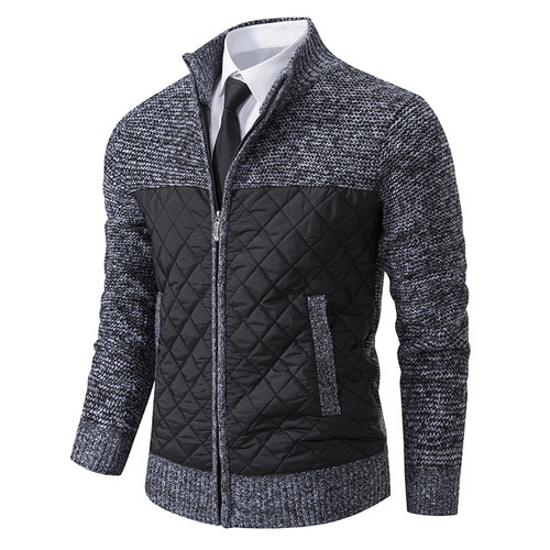 2024 New Thickened Cotton Men's Puffer Jacket Oversized Foreign Trade Long Sleeve Zippered Knitted Outerwear Stand Collar Cardigan