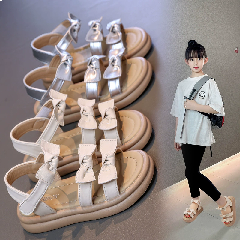 Детские босоножки в стиле Little Chanel для девочек, лето 2025, новые, принцессы, мягкая подошва, открытый носок, для больших девочек.