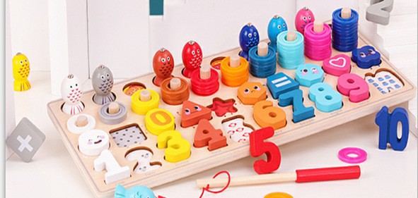 Juguetes de educación temprana para niños Tablero de números y letras siete en uno multifuncional Juego de pesca magnética de rompecabezas para bebés