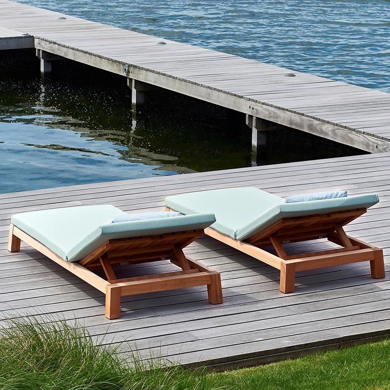 Cama de cama al aire libre Villa de madera maciza Hotel piscina sillón de baño de sol al aire libre alojamiento residencial impermeable silla de playa de teca
