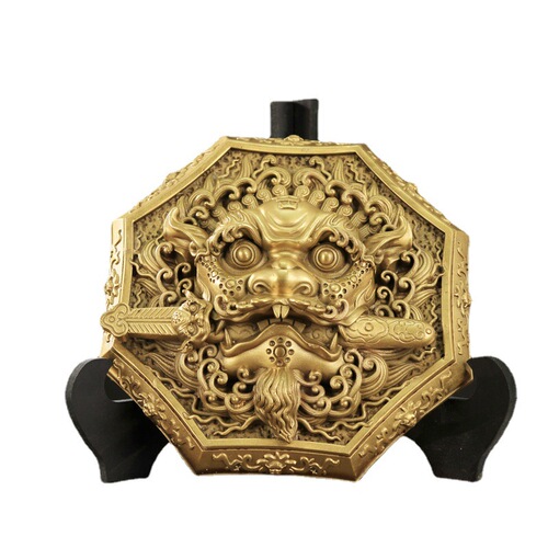 Lion bite sword all brass brand Bagua mirror door and window feng shui lion tiger head brand swallowing beast auspicious animal pendant